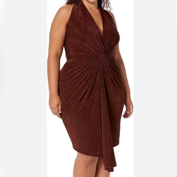 City Chic Dress Womens Plus Sz 16 Small Clove Shimmer Brown Twist Front New - Picture 1 of 7